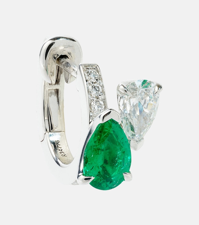 Serti sur Vide 18kt white gold single earring with diamonds and emerald | Repossi
