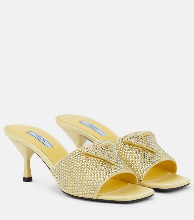 Crystal-embellished satin mules | Prada