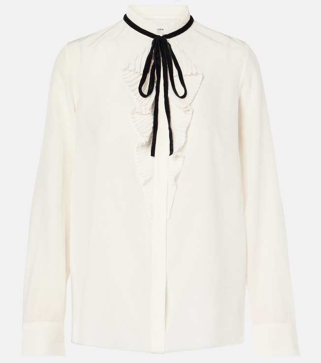 Ruffled tie-neck silk blouse | Frame