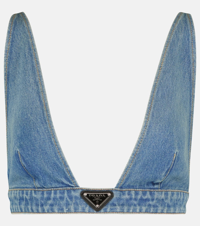 Logo denim bralette | Prada