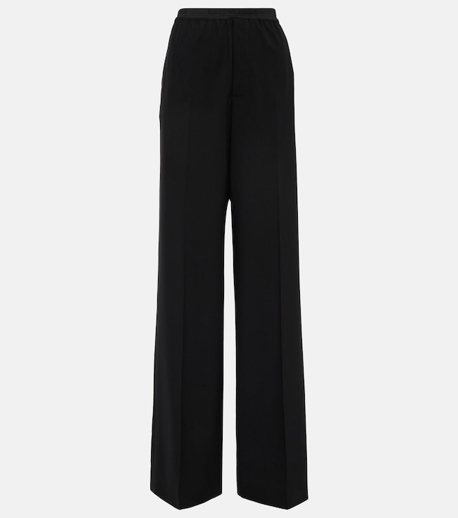 Logo mid-rise wide-leg wool pants | Balenciaga