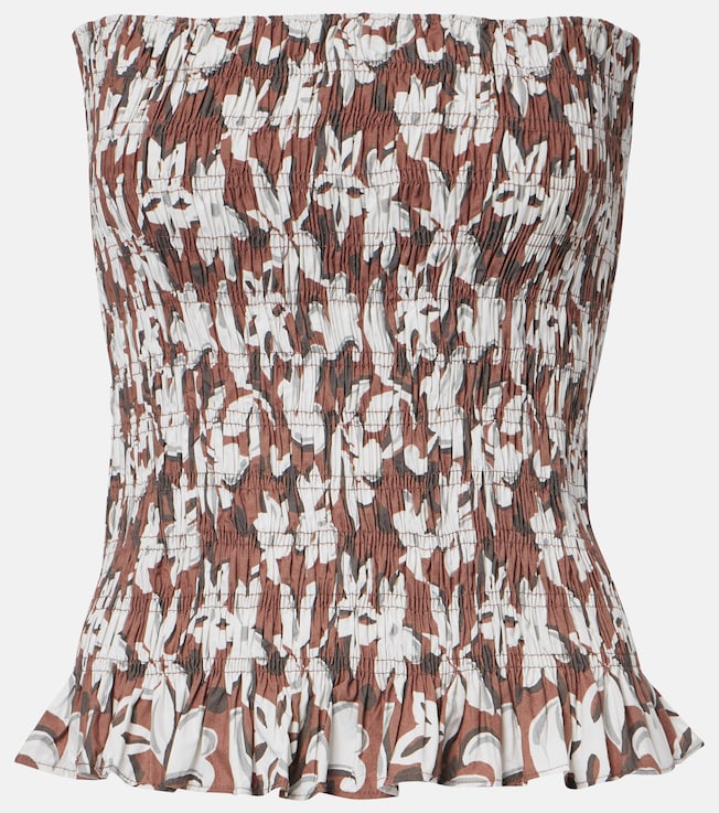 Lucie floral shirred cotton bandeau top | Faithfull