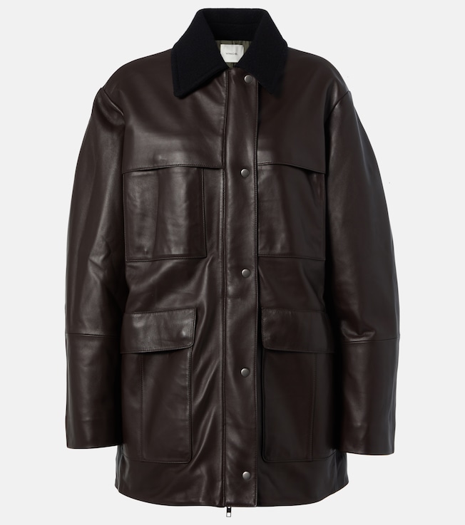 Wool-trimmed leather jacket | Vince