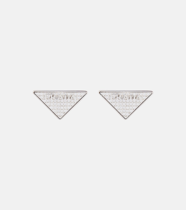 Logo embellished silver earrings | Prada