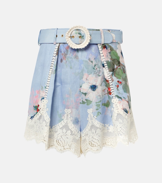 Everley belted floral linen and lace shorts | Zimmermann