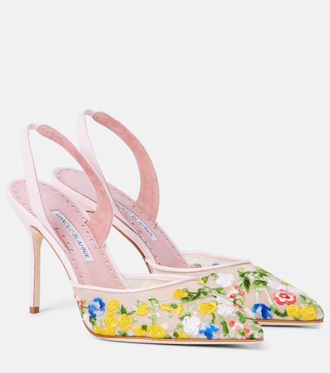 Jardoline 90 leather-trimmed slingback pumps | Manolo Blahnik