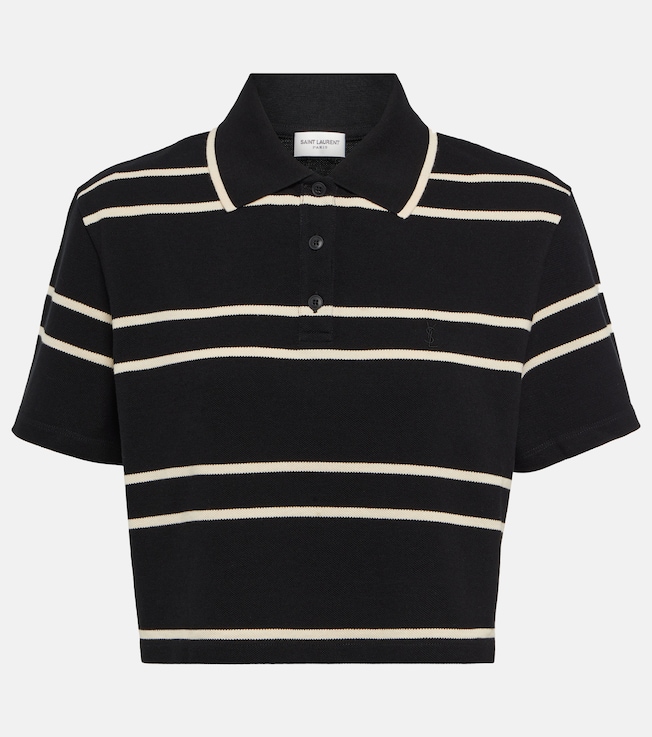 Striped piqué cropped polo shirt | Saint Laurent