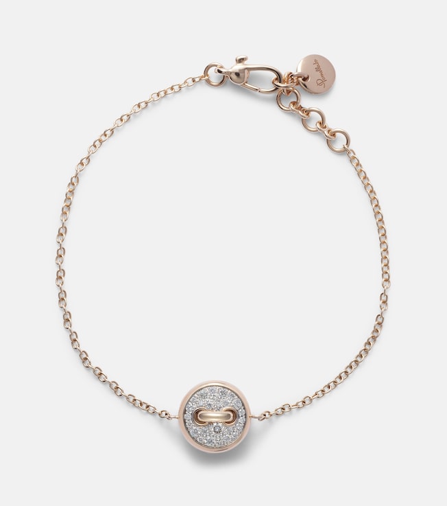 Pom Pom Dot 18kt rose gold chain bracelet with white diamonds and mother of pearl | Pomellato