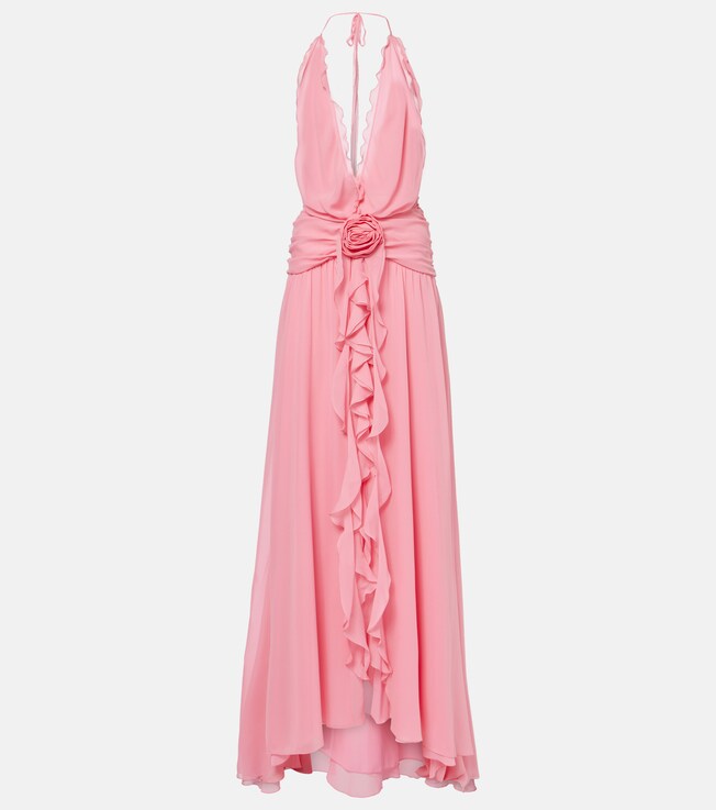 Halterneck silk georgette maxi dress | Blumarine