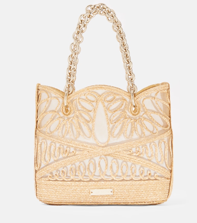 Kahlo Mini logo raffia tote bag | Aquazzura