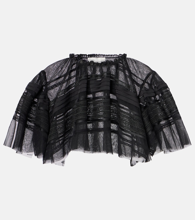 Lace-trimmed caped mesh crop top | Xu Zhi