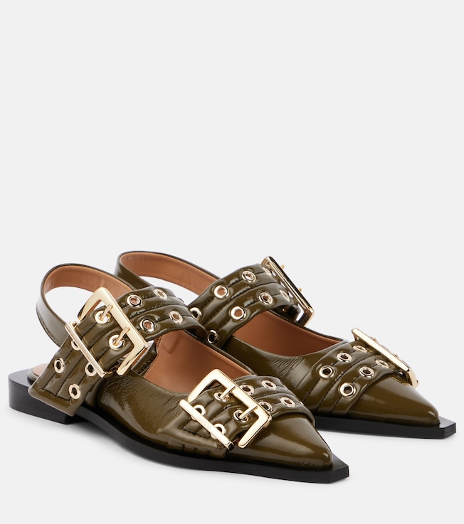 Faux leather slingback flats | Ganni