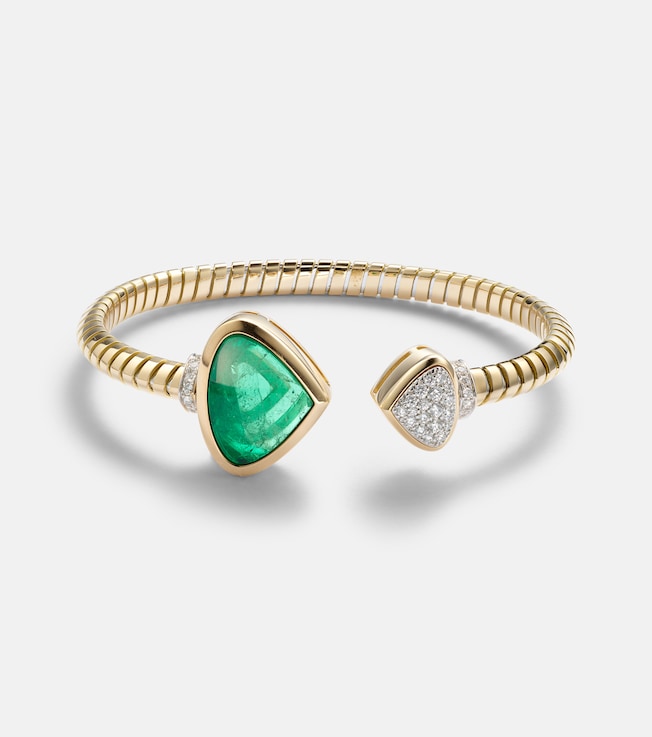Trisolina 18kt gold cuff bracelet with diamonds and emerald | Marina B