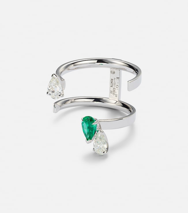 Serti Sur Vide 18kt white gold ring with diamonds and emerald | Repossi