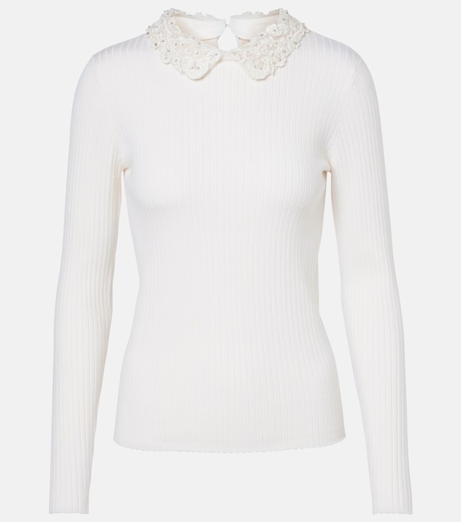 Embellished ribbed-knit wool top | Carolina Herrera