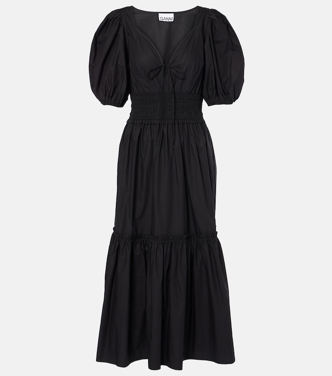 Smocked cotton poplin midi dress | Ganni