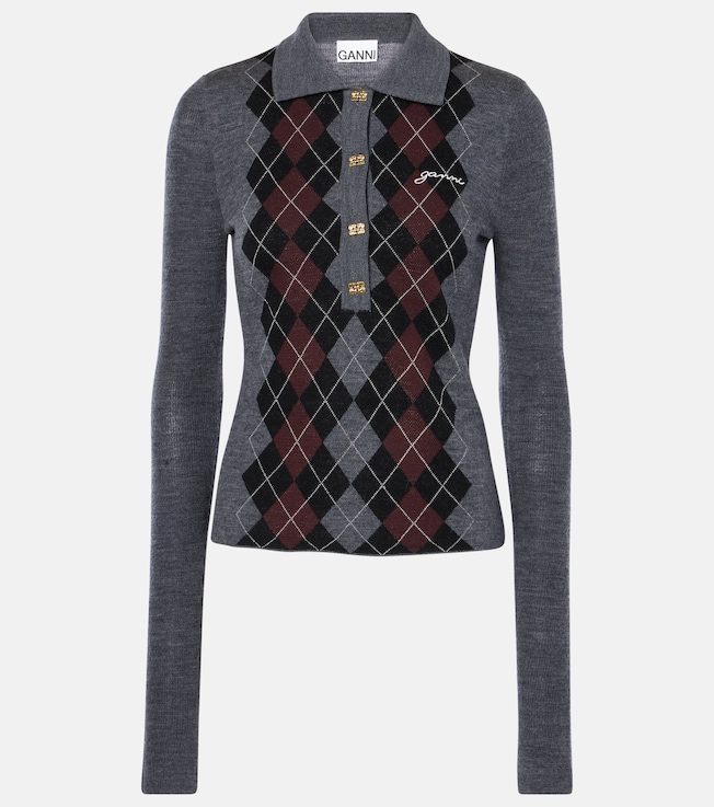 Argyle wool polo sweater | Ganni