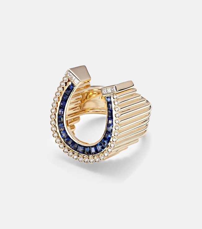 Horseshoe 18kt gold ring with diamonds and sapphires | Marie Lichtenberg