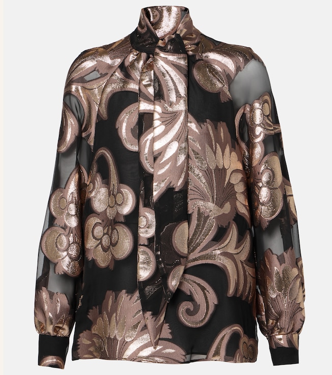 Semi-sheer tie-neck lamé blouse | Etro