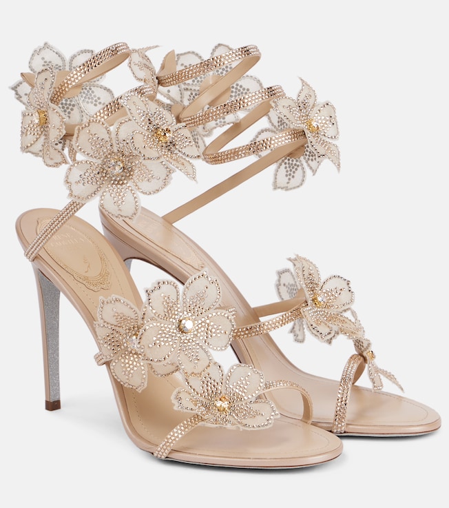 Cleo 105 floral-appliqué satin sandals | Rene Caovilla