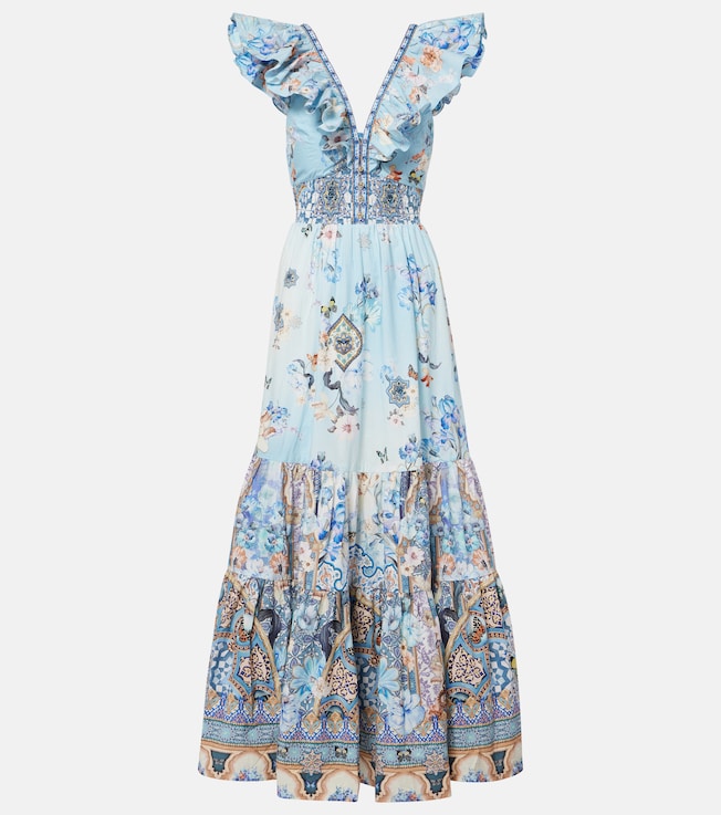 Shirred floral cotton maxi dress | Camilla
