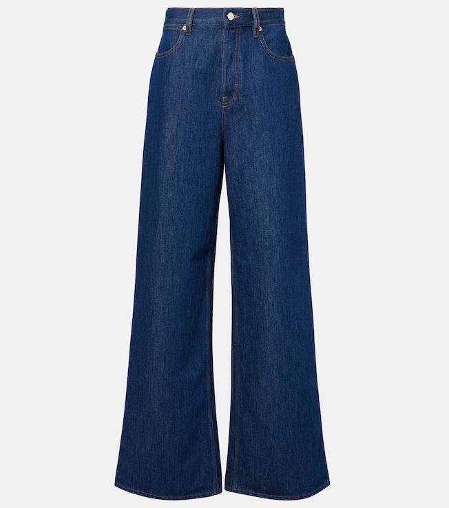 Leather-trimmed wide-leg jeans | Gucci