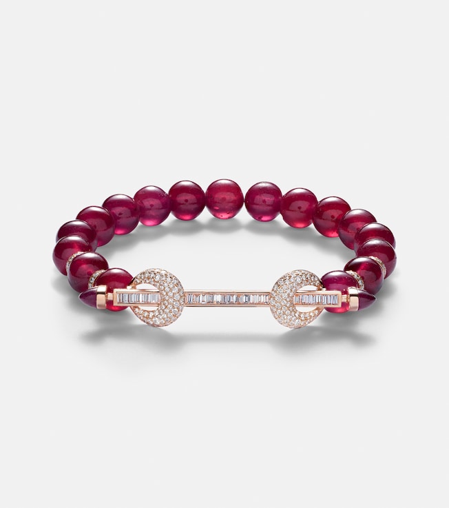 Chakra 18kt rose gold bracelet with diamonds and rubies | Ananya