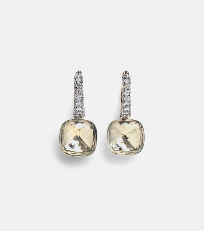 Nudo Classic 18kt rose and white gold earrings with topaz and diamonds | Pomellato