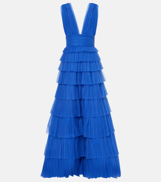 Zeferra plissé tiered tulle gown | Costarellos