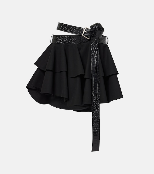 Belted tiered cotton miniskirt  | Loewe