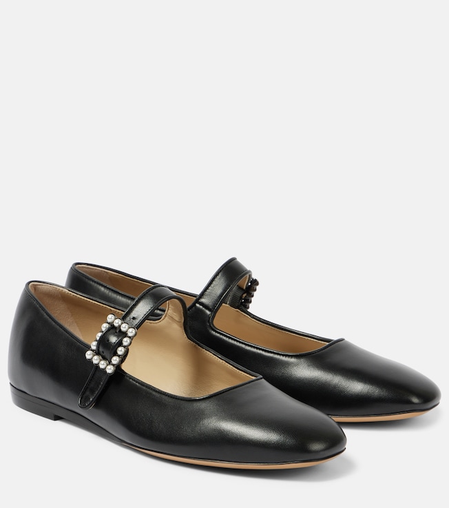 Pearl-embellished leather Mary Jane flats | Le Monde Béryl