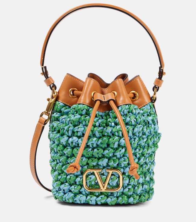 VLogo Mini raffia-effect bucket bag | Valentino Garavani