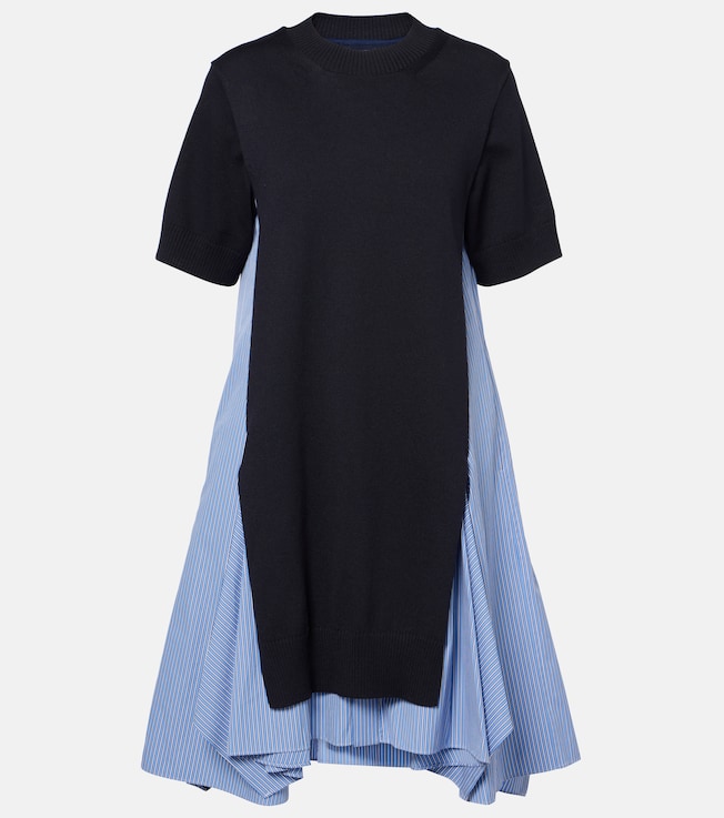 Striped cotton-blend poplin midi dress | Sacai