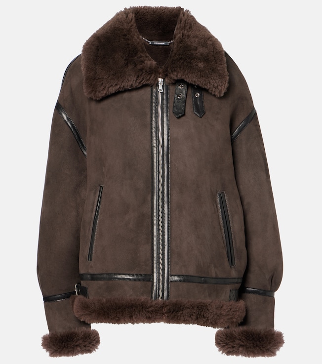 Portia shearling-trimmed suede biker jacket | Nour Hammour