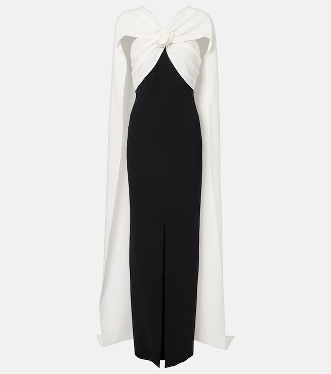Caped floral-appliqué cady gown | Roland Mouret