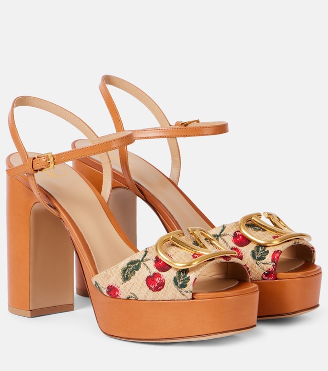 VLogo 115 raffia-effect platform sandals | Valentino Garavani