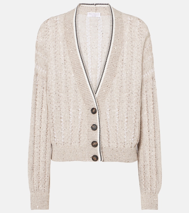 Striped linen-blend cardigan | Brunello Cucinelli