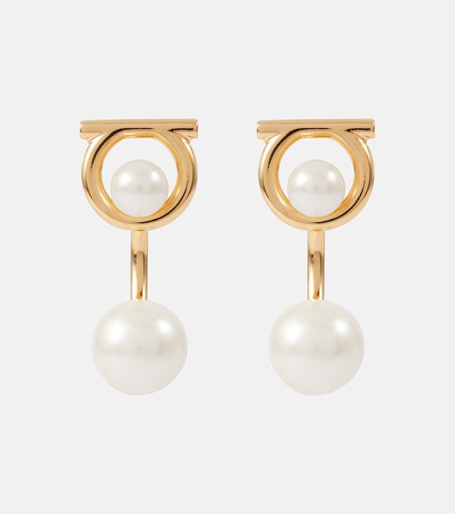 Gancio drop earrings with faux pearls | Ferragamo