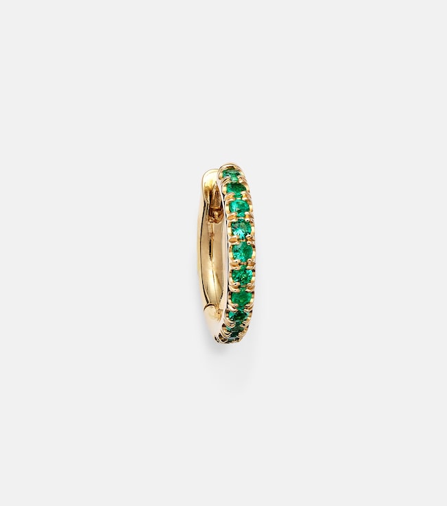 Micro 18kt gold single hoop earring with emeralds | Spinelli Kilcollin