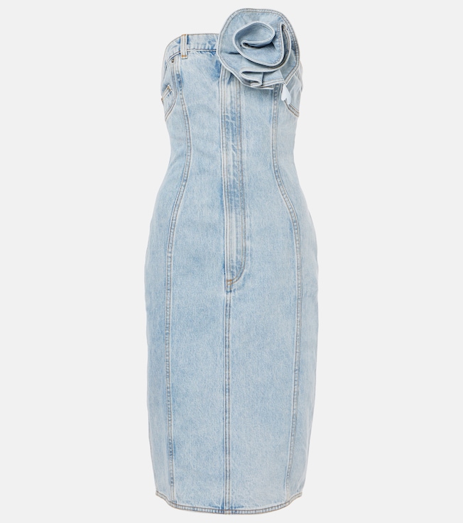 Floral-appliqué denim midi dress | Area