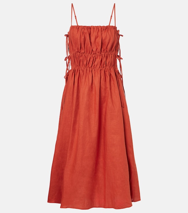 Eze ruched linen midi dress | Asceno