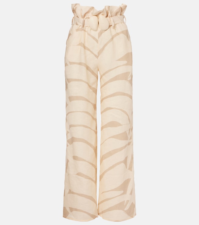 Printed high-rise linen wide-leg pants | Johanna Ortiz