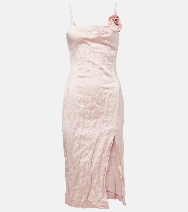 Floral-appliqué satin midi dress | Blumarine