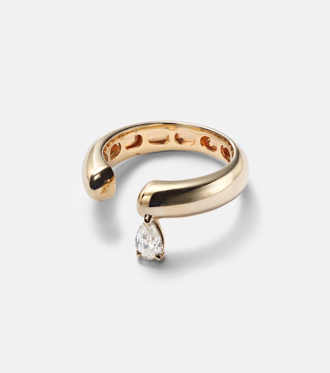 Tube 14kt gold ring with diamond | Rainbow K