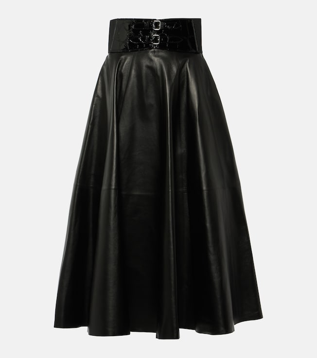 High-rise leather midi skirt | Alaïa