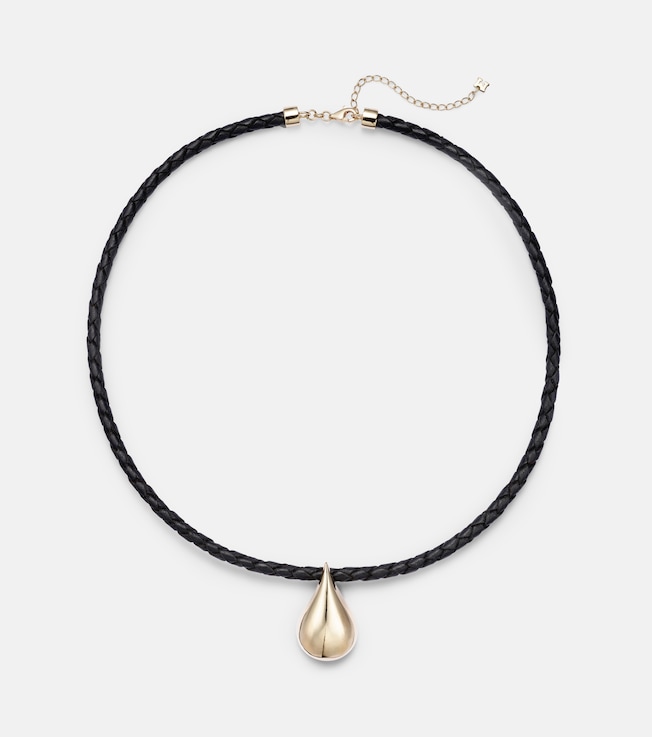 Water Droplet 14kt gold and leather necklace | Mateo