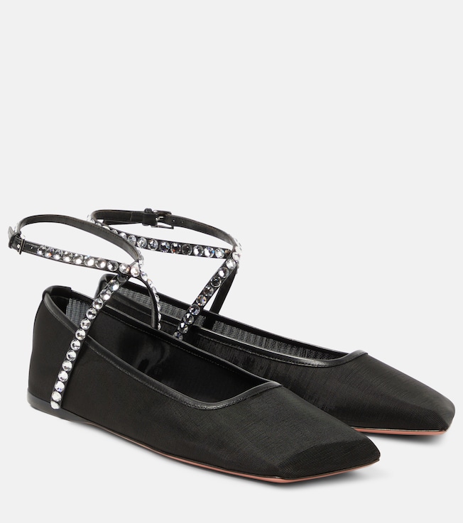 Ane crystal-embellished mesh flats | Amina Muaddi