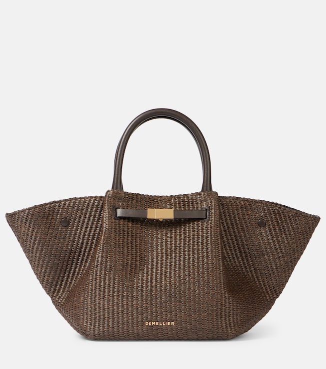 New York Midi leather-trimmed raffia tote bag | DeMellier