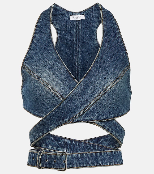 Wrap-around denim bralette | Alaïa