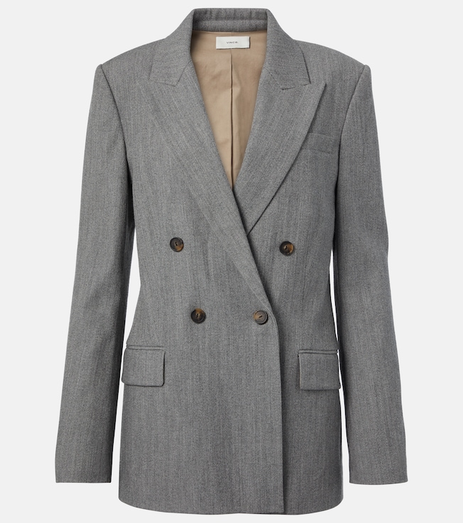Double-breasted wool-blend twill blazer | Vince